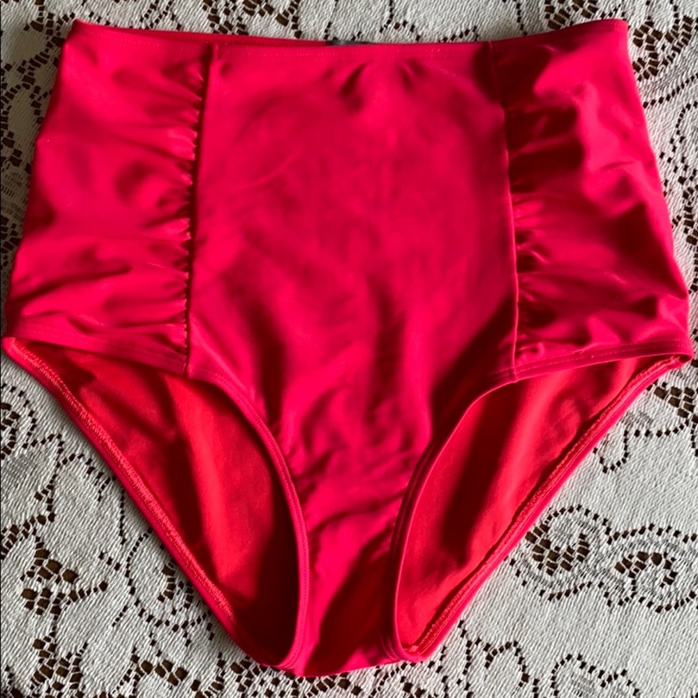 Aerie Bright High Waisted Pink/ Red Bikini Bottoms